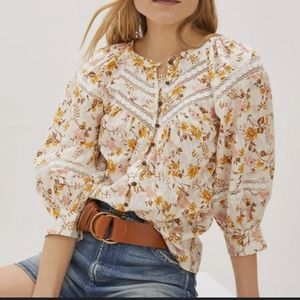 Anthropologie Harmony Lace Peasant Blouse